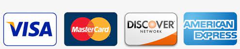 Logos of Visa, Mastercard, Discover Network, and American Express payment options in a row.